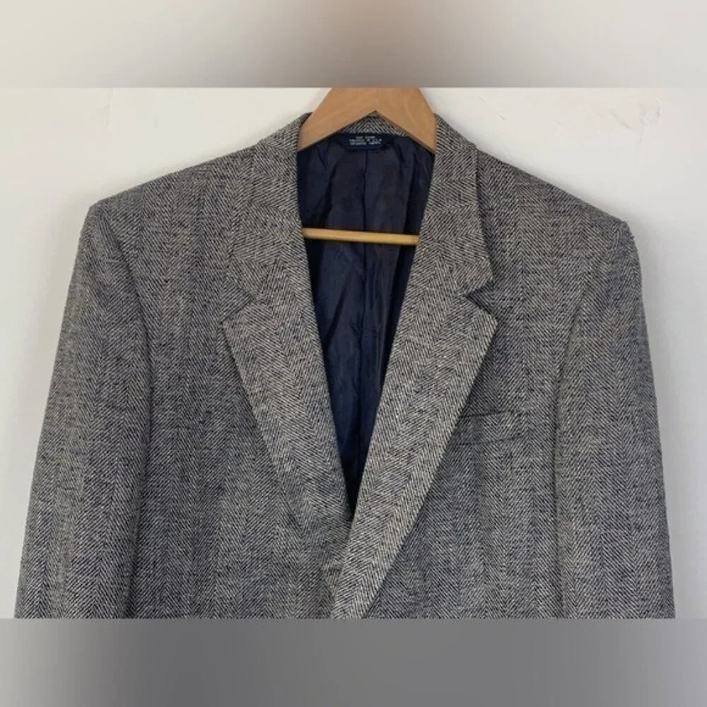 Vintage Walter Pye's LeBaron Clothes Blazer Jacket Dark Blue Herringbone 43L EUC